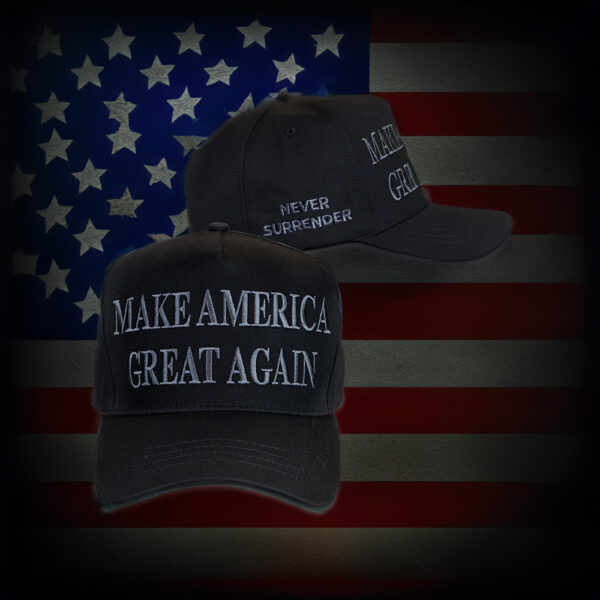 TRUMP NEVER SURRENDER BLACK MAGA Dad Hat Us