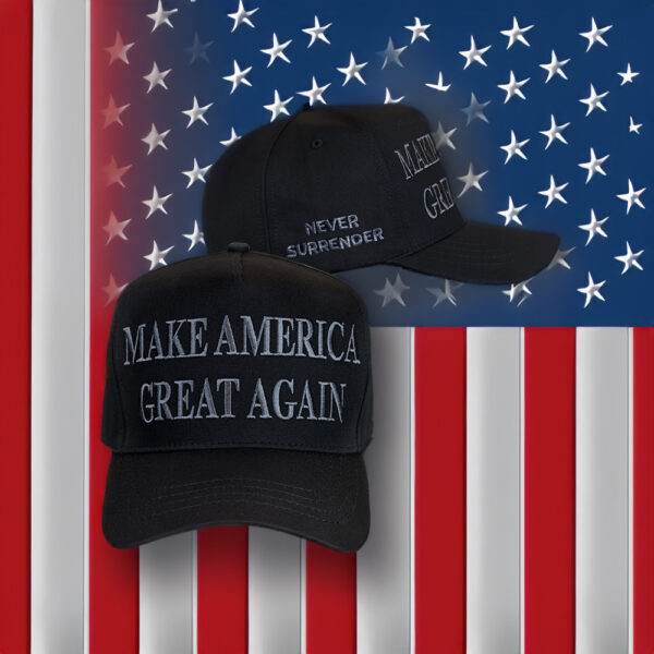 TRUMP NEVER SURRENDER BLACK MAGA Dad Hats