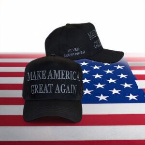 TRUMP NEVER SURRENDER BLACK MAGA Trucker Hat