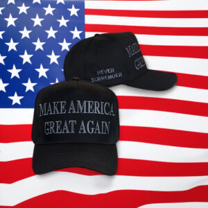 TRUMP NEVER SURRENDER BLACK MAGA Trucker Hats