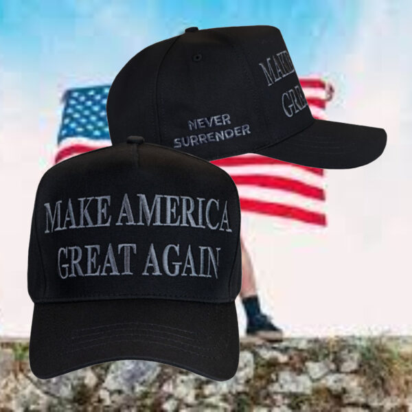 Never Surrender Black MAGA 2024 Hat1