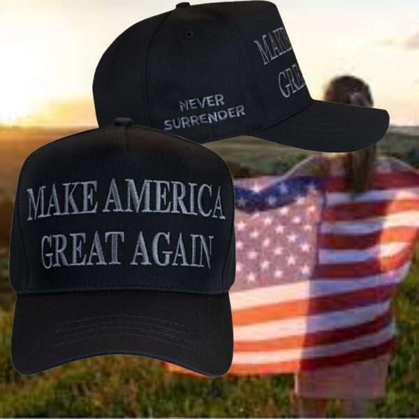 Never Surrender Black MAGA Dad Hat