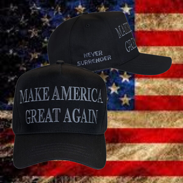 Never Surrender Black MAGA Dad Hat1