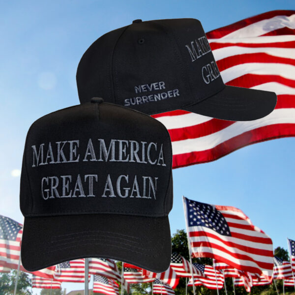 Trump 2024 Never Surrender Black MAGA Baseball Cap1